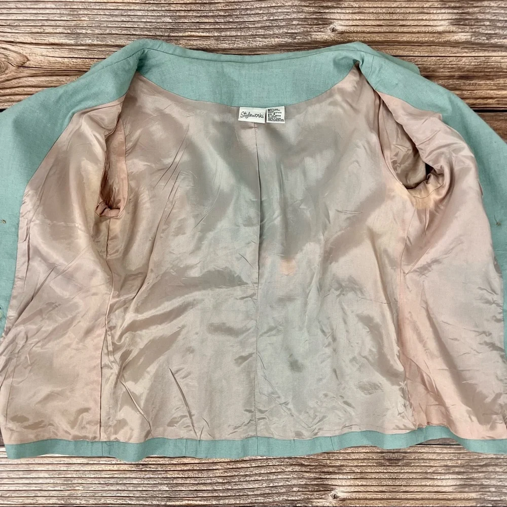 Vintage Linen Suit Mint Green Size 8 - Picture 12 of 13